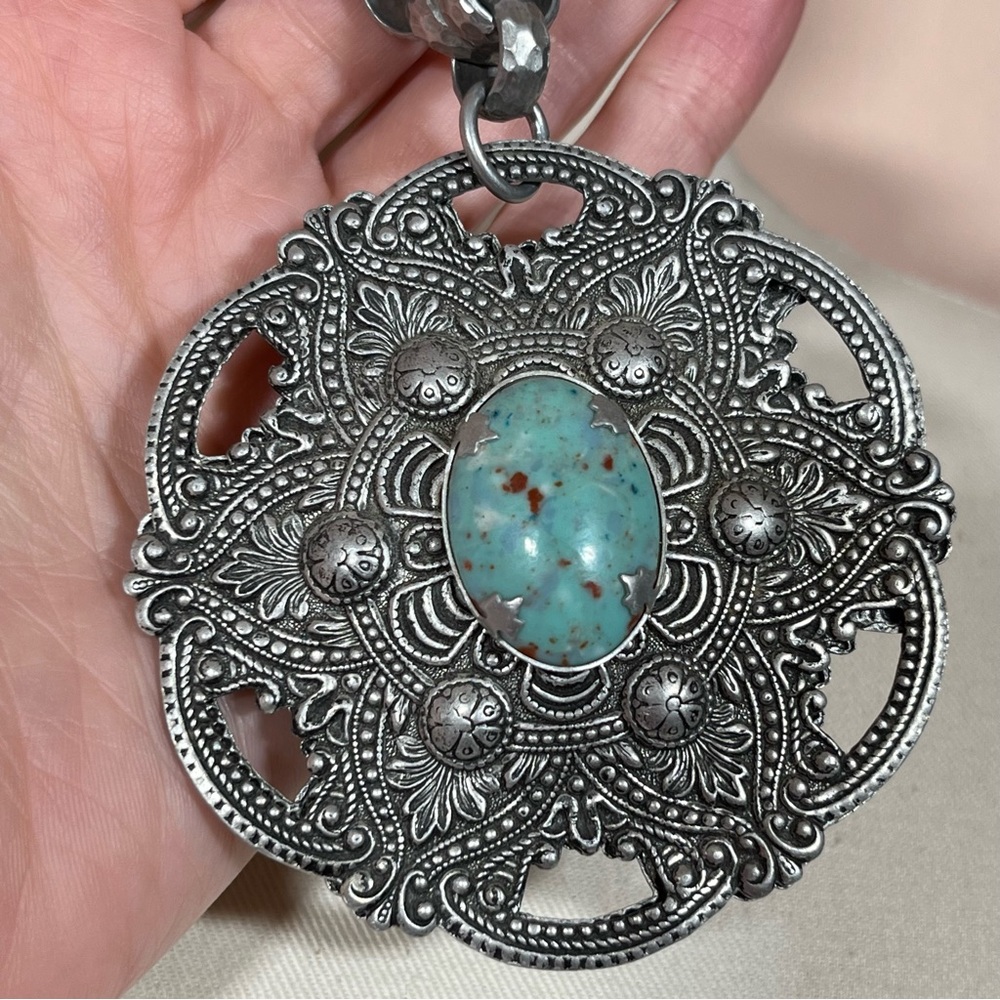 Vintage Antique Art deco Victorian Festival Silver Goth Medieval Goth necklace - Picture 4 of 16